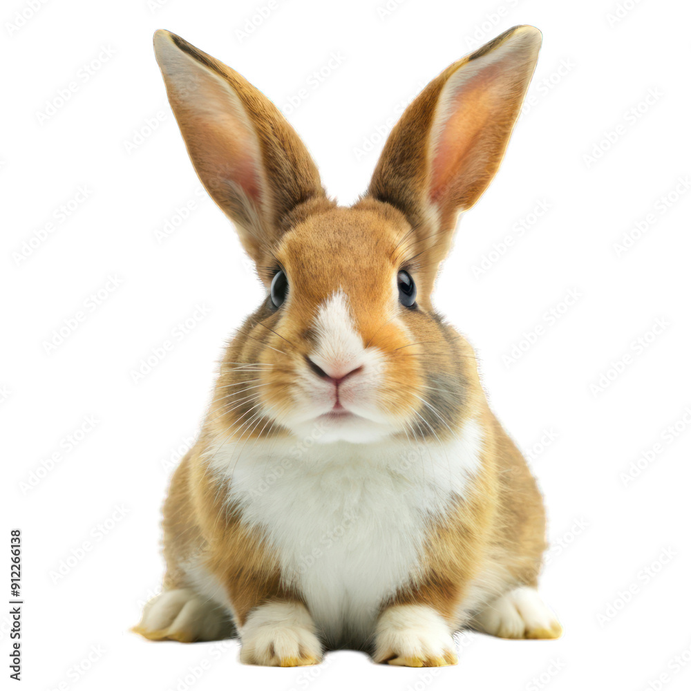 Fototapeta premium Happy brown and white rabbit isolated on transparent background