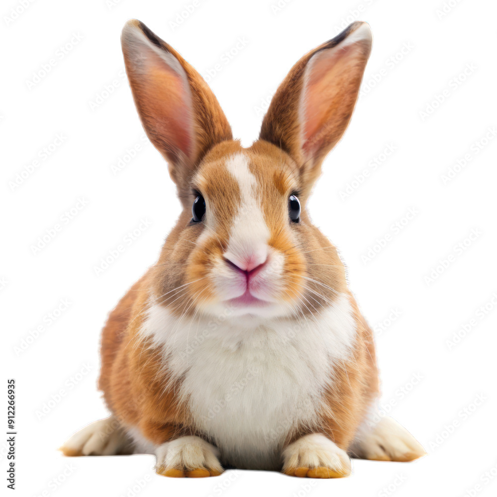 Fototapeta premium Happy brown and white rabbit isolated on transparent background