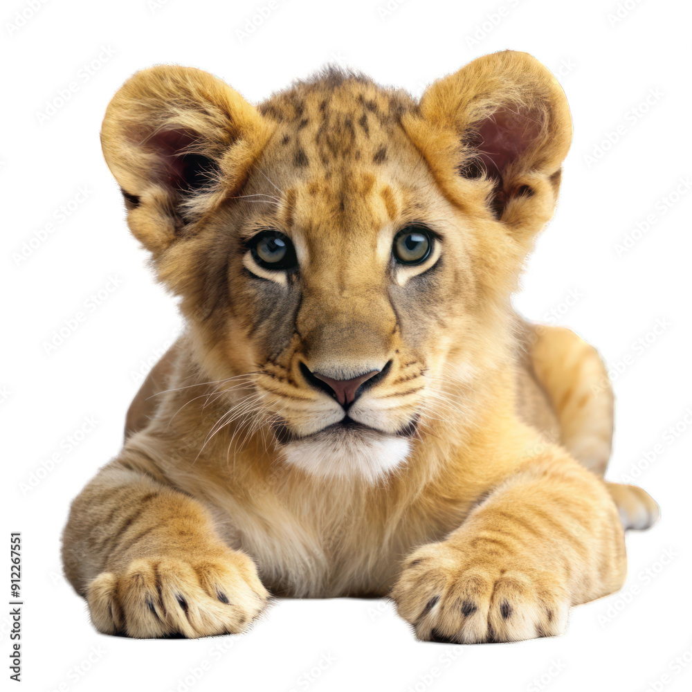 Lion cub is lying isolated on transparent background Lion cub is lying isolated on transparent background