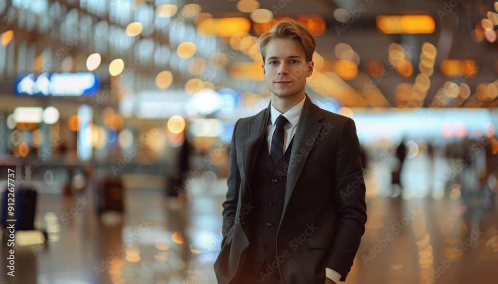 Airport Portrait: Young Professional Ready for Global Business Journey, Confident and Stylish