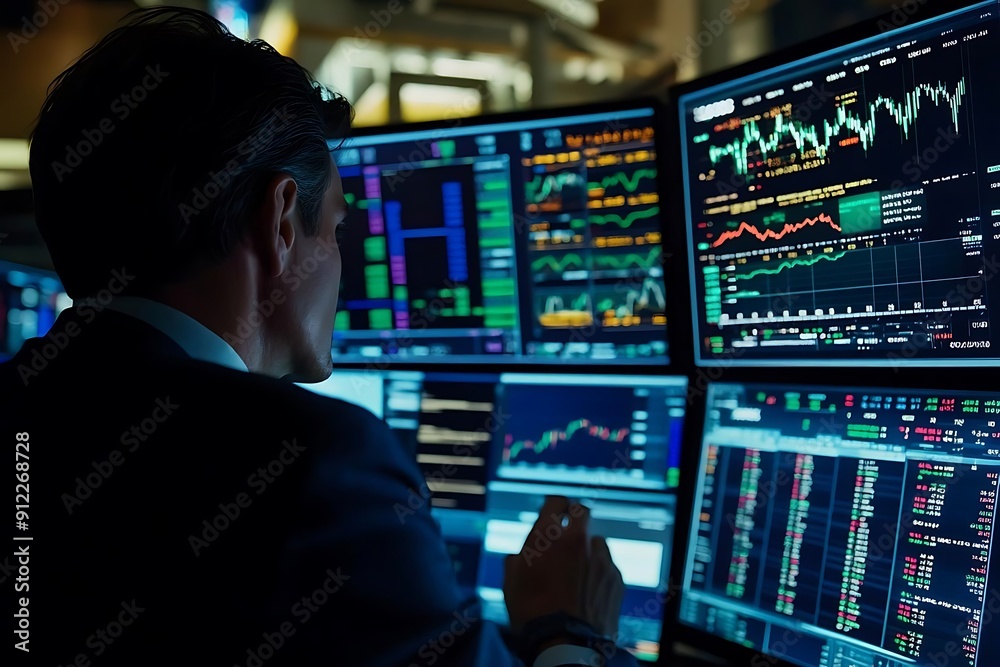 Stock Market Analyst Working Late at Night - Photo Stock Market Analyst Working Late at Night - Photo