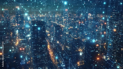 Wallpaper Mural A Networked Cityscape at Night with Luminous Lines and Nodes Torontodigital.ca