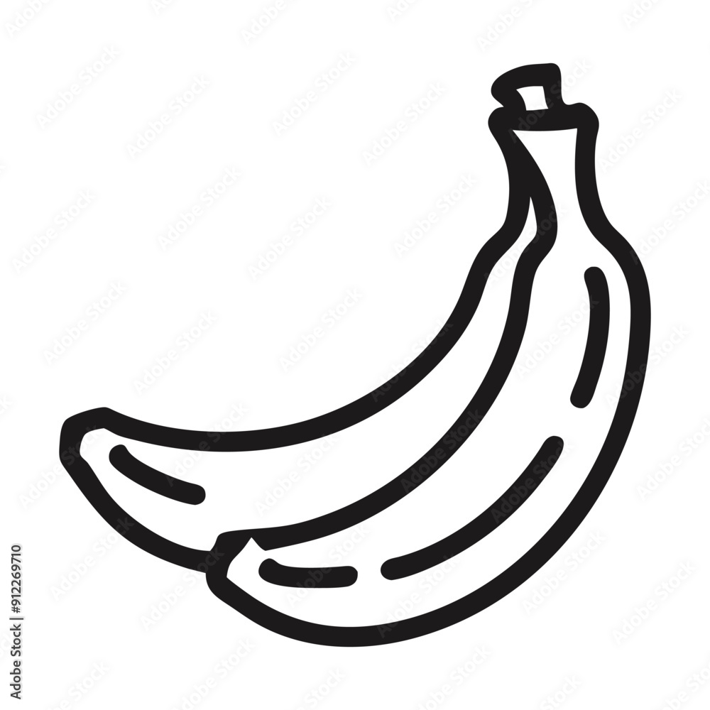 Line drawing of a single banana with a second one partially visible. Vector illustration Line drawing of a single banana with a second one partially visible. Vector illustration