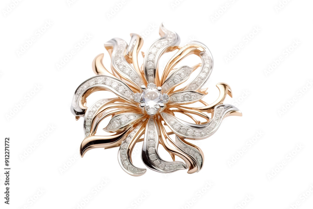 Naklejka premium A Dazzling Diamond Flower Brooch in Rose Gold on a White or Clear Surface PNG Transparent Background.