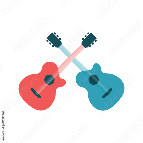 classic acoustic guitar flat vector illustration. two same variant acoustic guitar in different colour.
