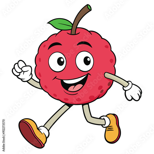 funny smiling and running Lychee carton character, vector illustration, 