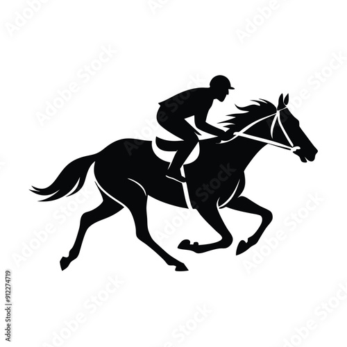 male Horse racing, up on grass, vector silhouette 