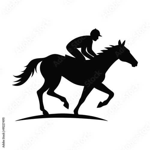 male Horse racing, up on grass, vector silhouette 