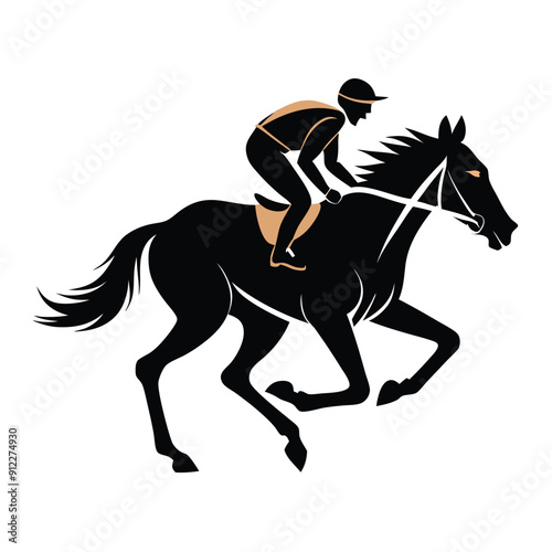 male Horse racing, up on grass, vector silhouette 