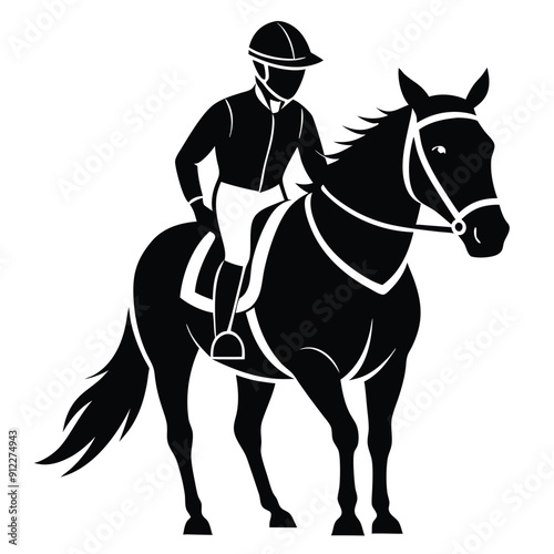 male Horse racing, up on grass, vector silhouette 