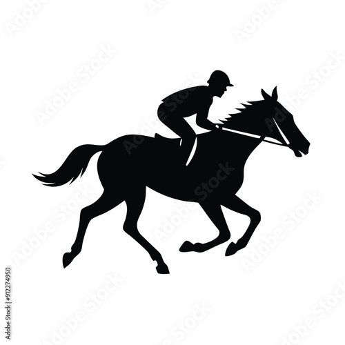 male Horse racing, up on grass, vector silhouette 