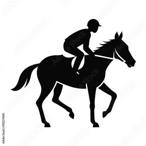 male Horse racing, up on grass, vector silhouette 