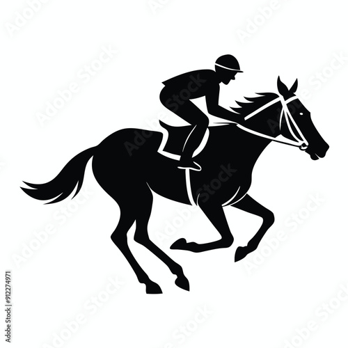 male Horse racing, up on grass, vector silhouette 