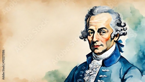 Illustration of  Immanuel Kant for quotes writing in water color painting background with blank canvas and space 