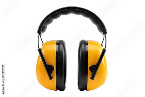 Yellow Noise Cancelling Ear Muffs for Protection Against Loud Noises on a White or Clear Surface PNG Transparent Background.