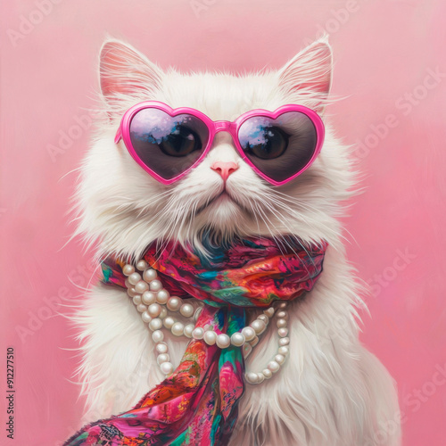 Stylische Katze mit Herzgläsern