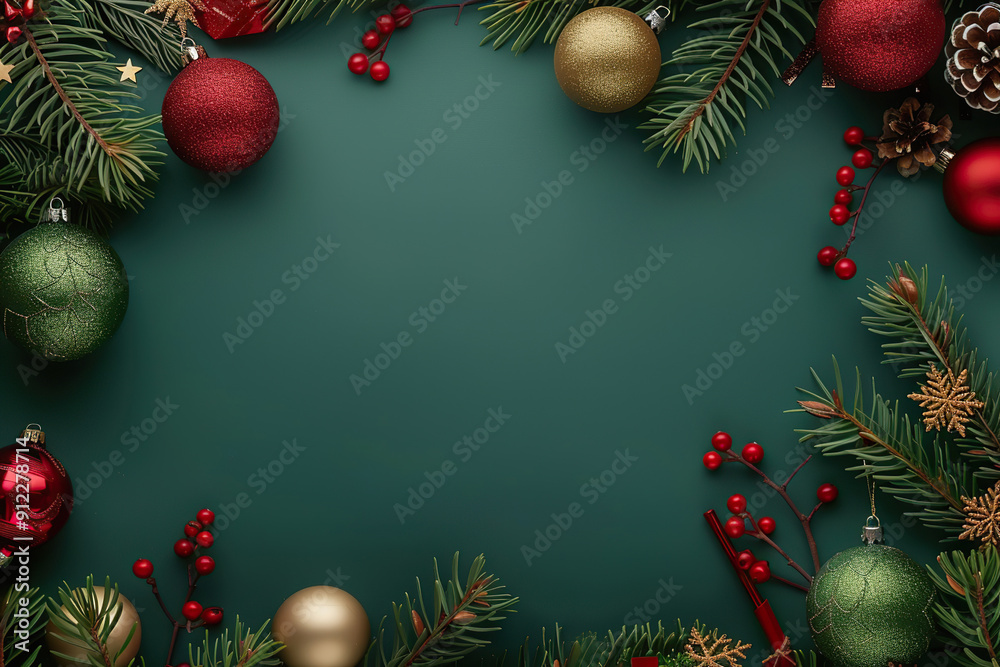 Christmas greeting card with bright winter holiday composition and New Year background