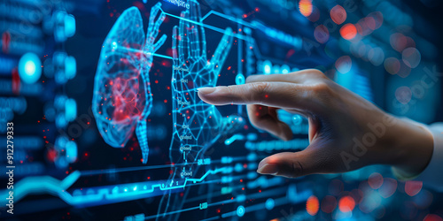 Hand Interacting with Digital Medical Interface, 3D Visualization of Human Organs in Healthcare