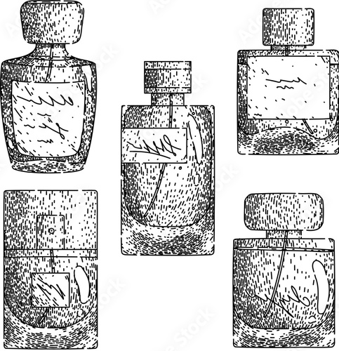 perfum bottle male set hand drawn. scent aroma, musk spray, notes luxury perfum bottle male vector sketch. isolated black illustration