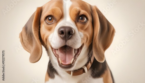 Close-up portrait of a Dog Beagle looking at the camera, white background. photo