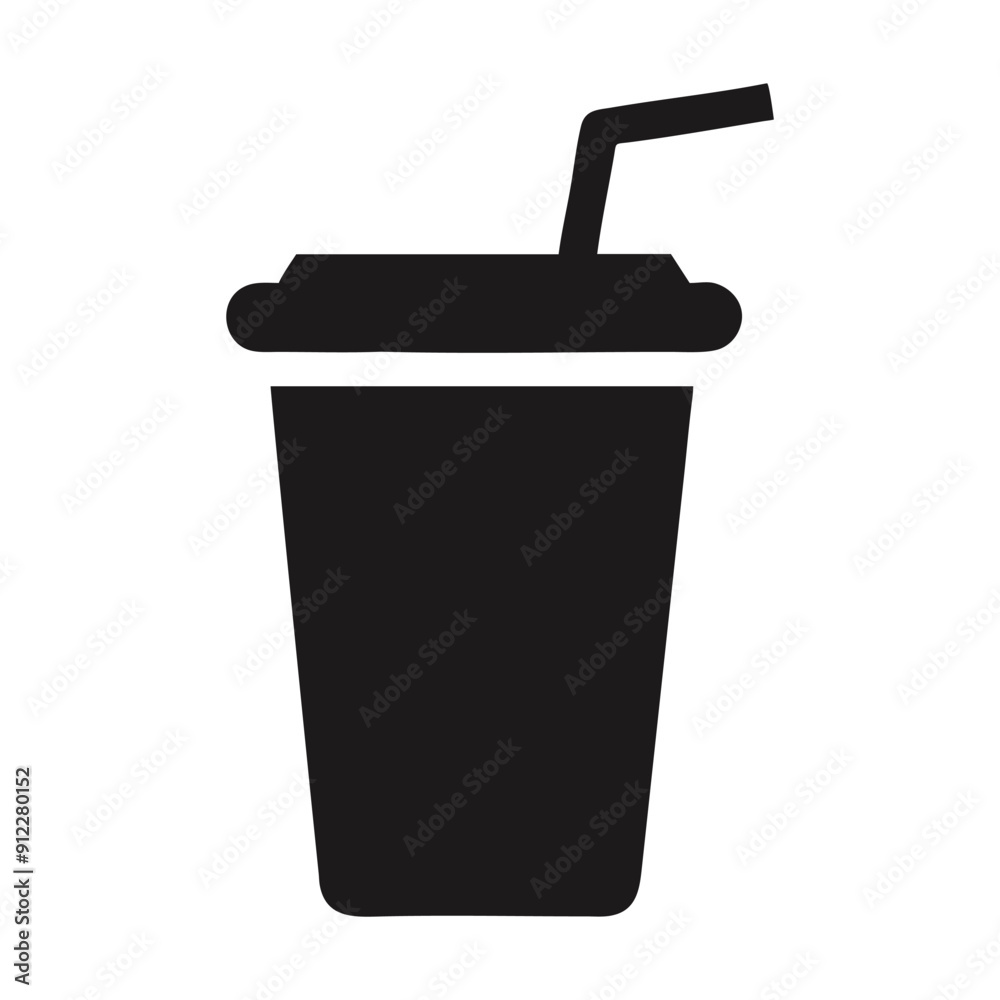 Black and white icon of a disposable cup with straw. Vector illustration Black and white icon of a disposable cup with straw. Vector illustration