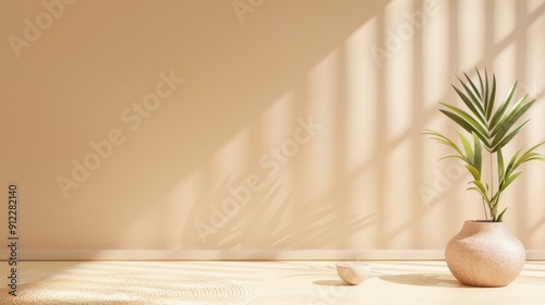 A minimalist spa design featuring earthy brown shades and plenty of open space for text or graphics. The serene environment is perfect for wellness and self-care promotions.