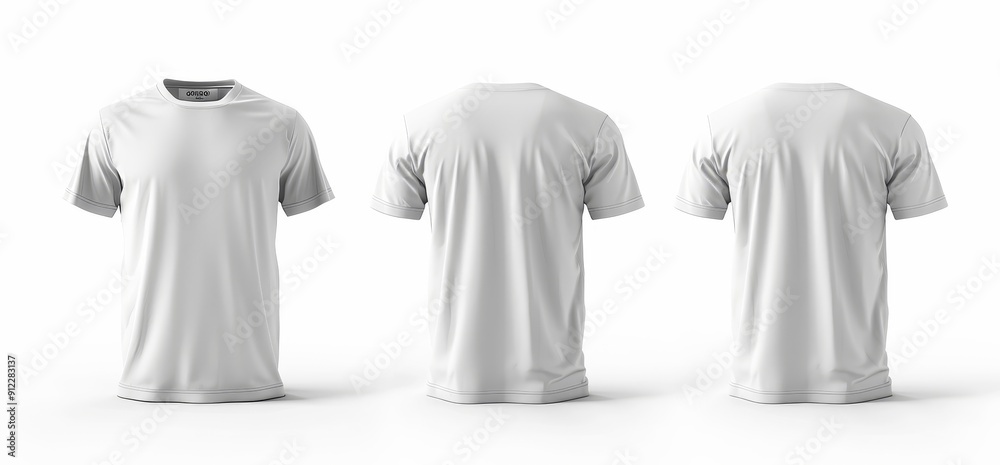 White T-Shirt Mockup in Three Views: Front, Back, and Side White T-Shirt Mockup in Three Views: Front, Back, and Side