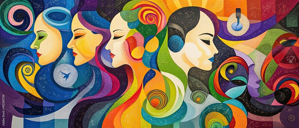 Obraz premium Art Nouveau depiction of LGBTQ+ community with intertwined figures and abstract symbols symbolizing inclusivity and acceptance