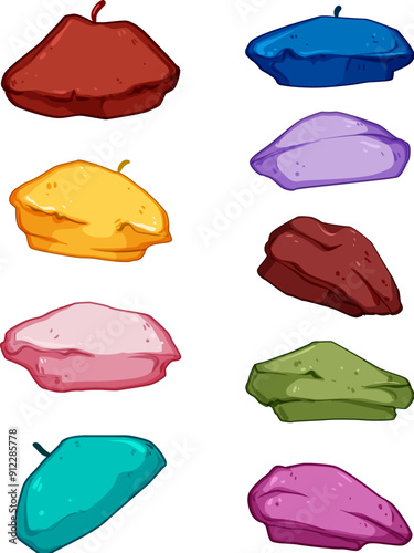 beret set cartoon. french artist, cap man, red mime beret sign. isolated symbol vector illustration