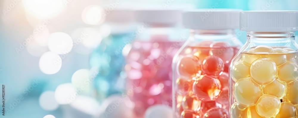 Colorful jars filled with vibrant spheres create a cheerful and inviting atmosphere, perfect for decoration or design inspiration. Colorful jars filled with vibrant spheres create a cheerful and inviting atmosphere, perfect for decoration or design inspiration.