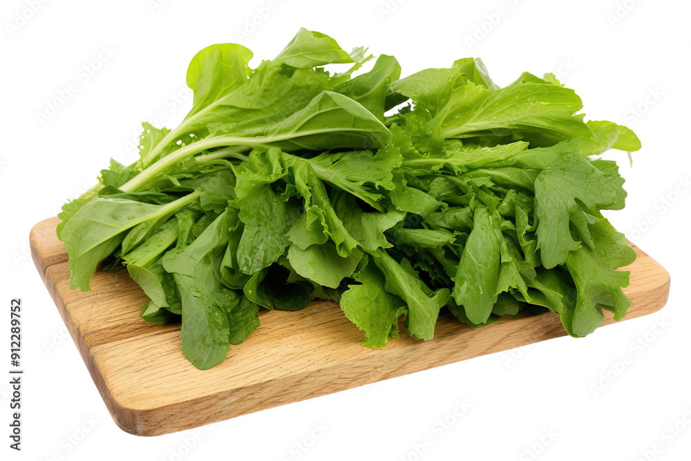 A Fresh Bunch of Green Lettuce on a Wooden Cutting Board on a White or Clear Surface PNG Transparent Background. A Fresh Bunch of Green Lettuce on a Wooden Cutting Board on a White or Clear Surface PNG Transparent Background.