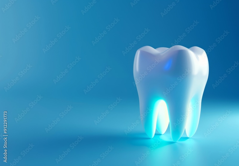 Glowing White Tooth on a Blue Background Glowing White Tooth on a Blue Background