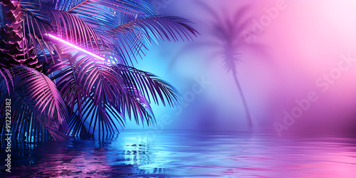 Tropical background in neon light