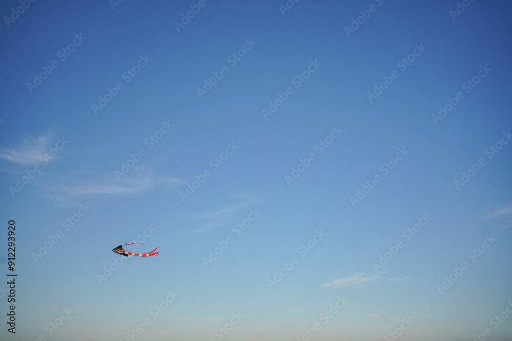 Kite - dragon flying high in the blue sky. High quality photo Kite - dragon flying high in the blue sky. High quality photo
