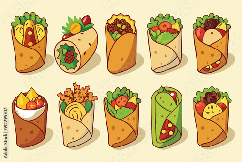 Burrito Color Line Art Illustration Stylish Colorful Food Graphic