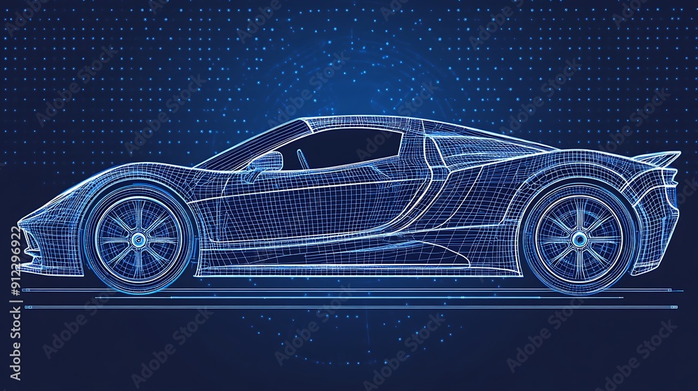 Naklejka premium Futuristic Car Design: Exploring the Wireframe Concept for Cutting-Edge Automotive Innovation