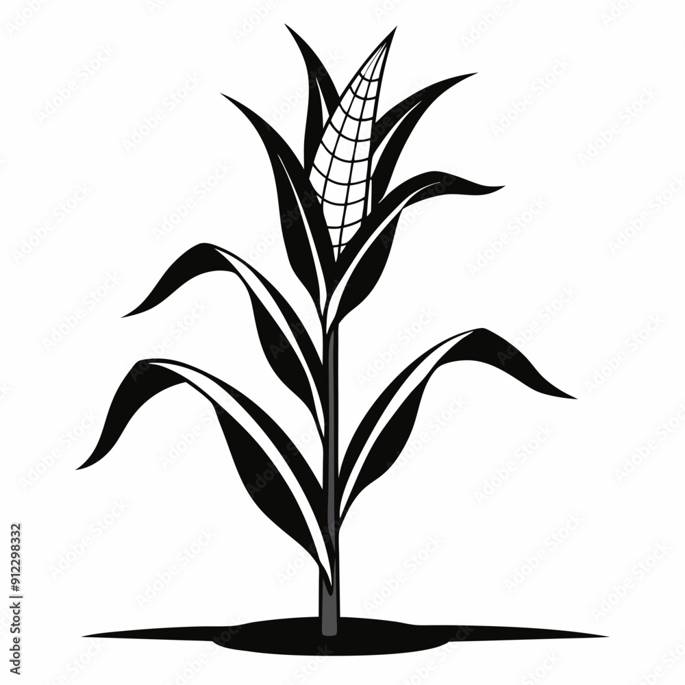 Black and white corn plant growing in the field vector illustration Black and white corn plant growing in the field vector illustration