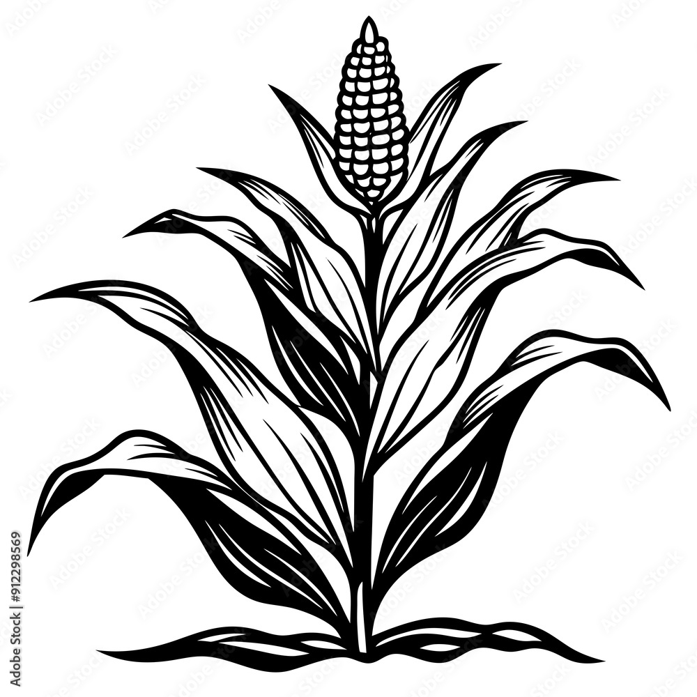 Black and white corn plant growing in the field vector illustration Black and white corn plant growing in the field vector illustration