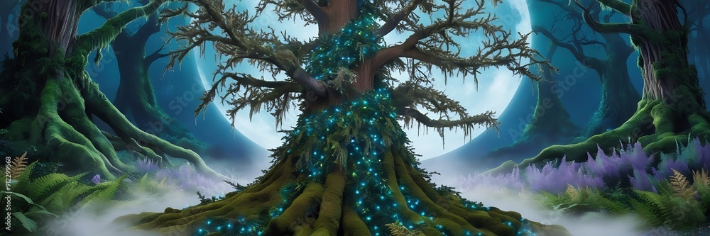 Naklejka premium tree with foliage of lush green leaves