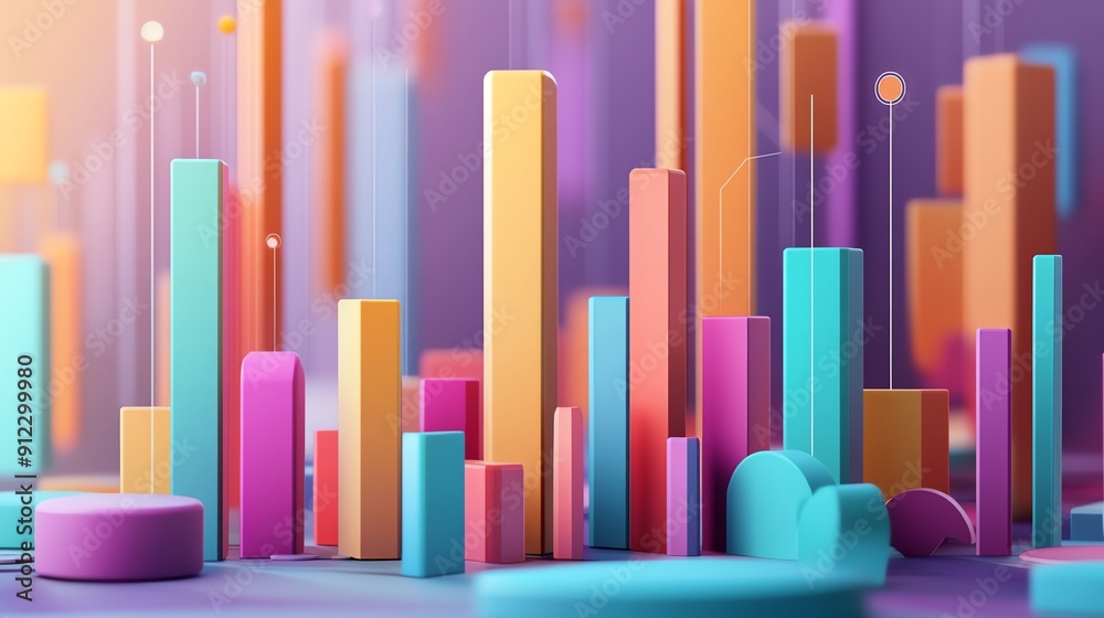 Colorful 3D bars and shapes representing data visualization in a vibrant abstract background. Colorful 3D bars and shapes representing data visualization in a vibrant abstract background.