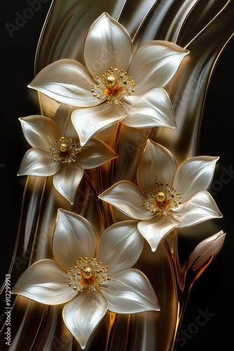 White Flowers on Black Background