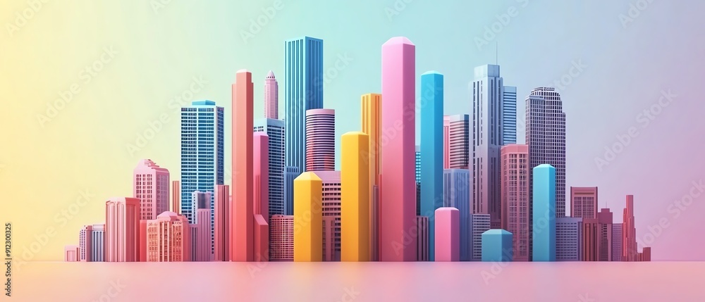 Colorful skyline illustration reflecting modern architecture in a vibrant, dreamy aesthetic. Ideal for creative projects. Colorful skyline illustration reflecting modern architecture in a vibrant, dreamy aesthetic. Ideal for creative projects.
