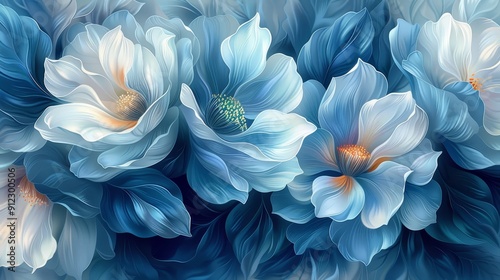 White and Blue Flowers on Blue Background