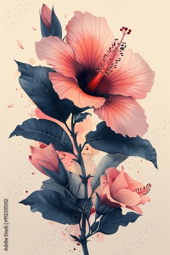 Elegant Pink Flower Painting on White Background