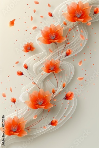 White Background With Orange Flowers