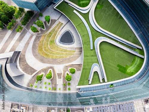 Aerial view of a green city, an eco-city