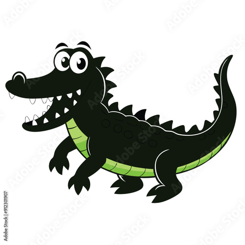 funny crocodile vector black color silhouette, isolate white background 