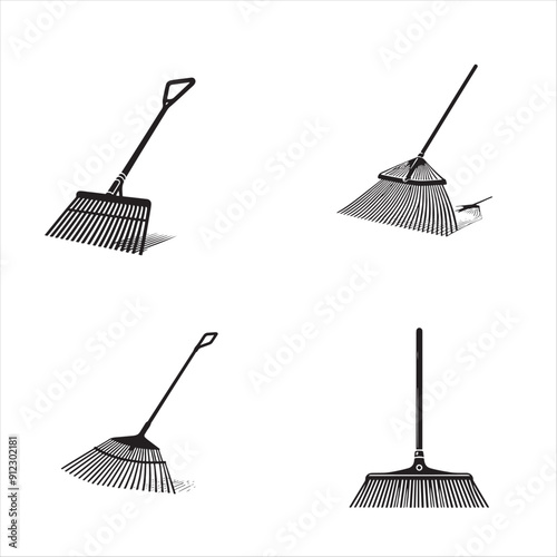  silhouette of clean vector  Rake  on white background
