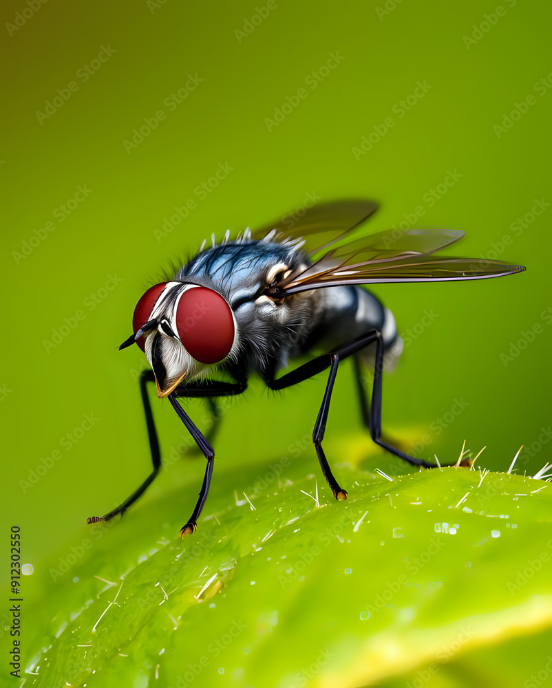 fly on leaf, macro close up image