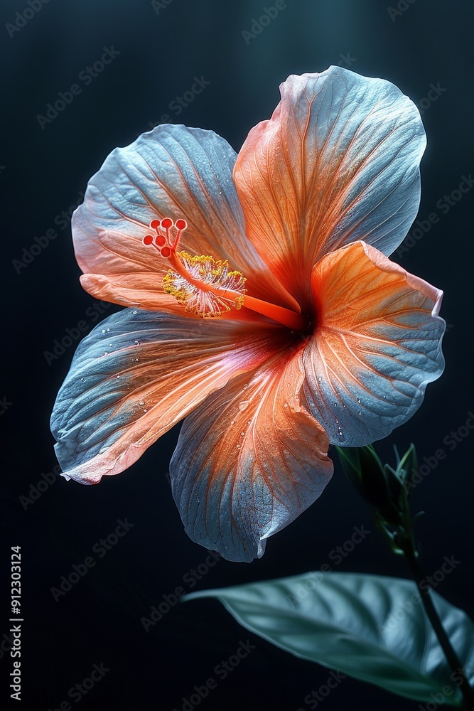 Blue and Orange Flower With Green Leaves Blue and Orange Flower With Green Leaves